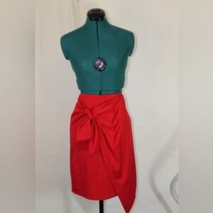 Sugar + Lips Red Asymmetrical Wrap Skirt with Front Tie Bow Women’s Small
